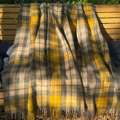 Tartan Plaid Recycled Wool Blanket with Fringe, Cozy Throw