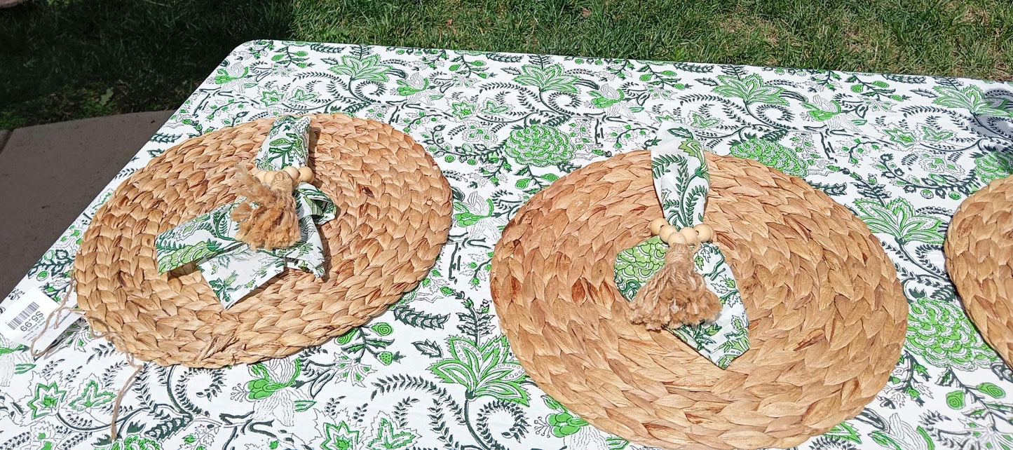 Sage Green Floral Tablecloth, Spring Table scape, Floral Block Print Tablecloth, Cotton Floral Print , Easter Table Decor(60x120")