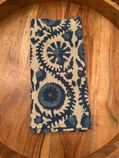Indigo Floral Hand Block Print Table Runner Set: Farmhouse Decor