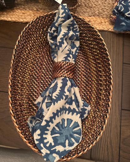 Indigo Floral Hand Block Print Table Runner Set: Farmhouse Decor