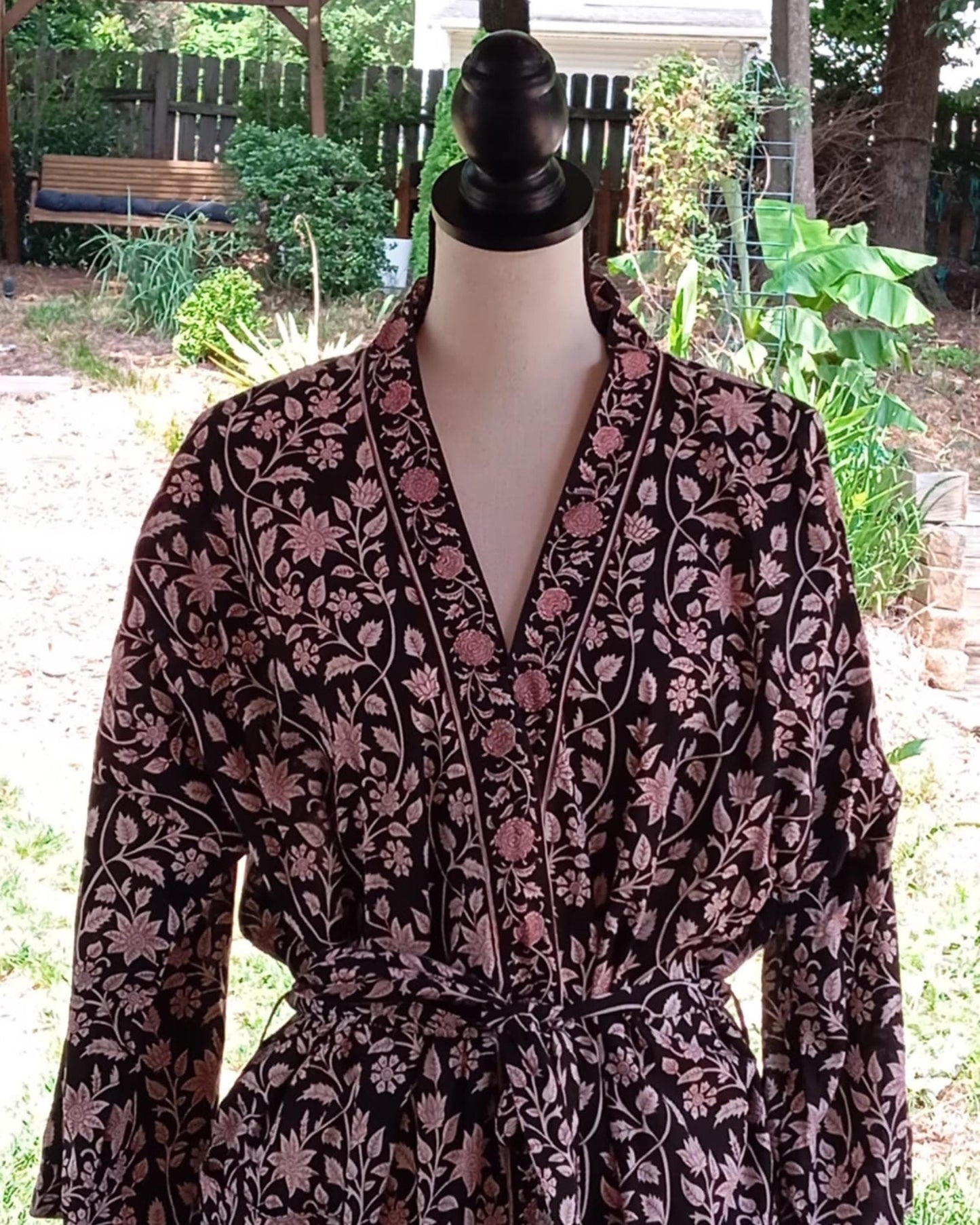 Black Cotton Kimono Robes Floral Womens Clothing - Block Print House Gown Best Host Gift - Indian Dressing Gown Ideal Summer Maternity Wear