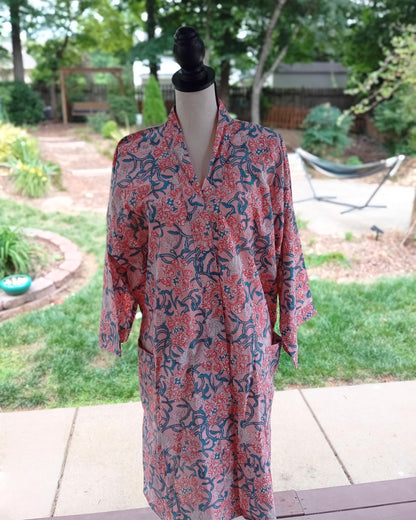 Pink Floral Cotton Kimono Robe: Lightweight Beach Cover-Up