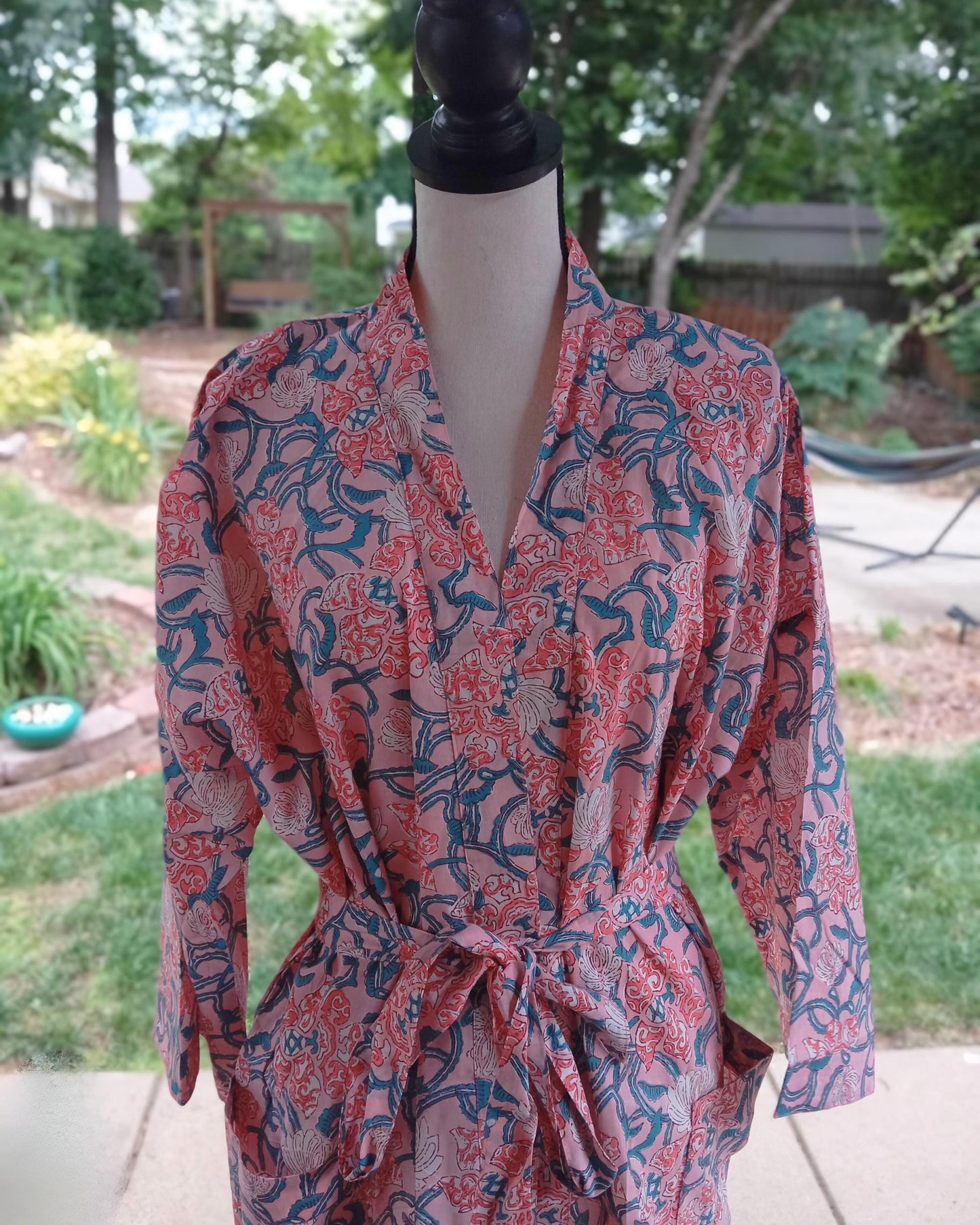 Pink Floral Cotton Kimono Robe: Lightweight Beach Cover-Up