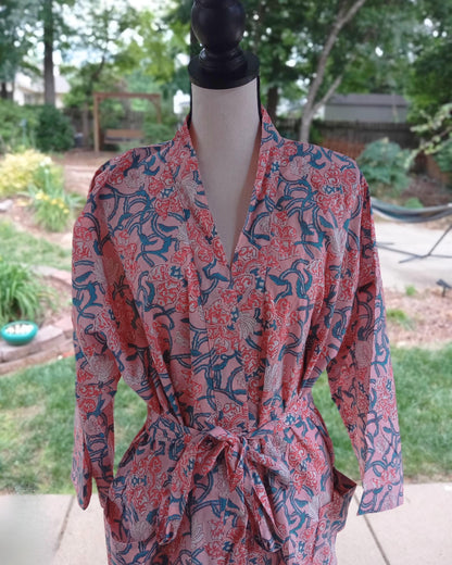 Pink Floral Cotton Kimono Robe: Lightweight Beach Cover-Up