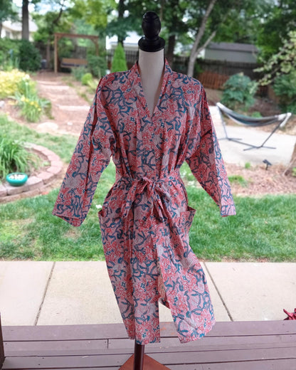 Pink Floral Cotton Kimono Robe: Lightweight Beach Cover-Up