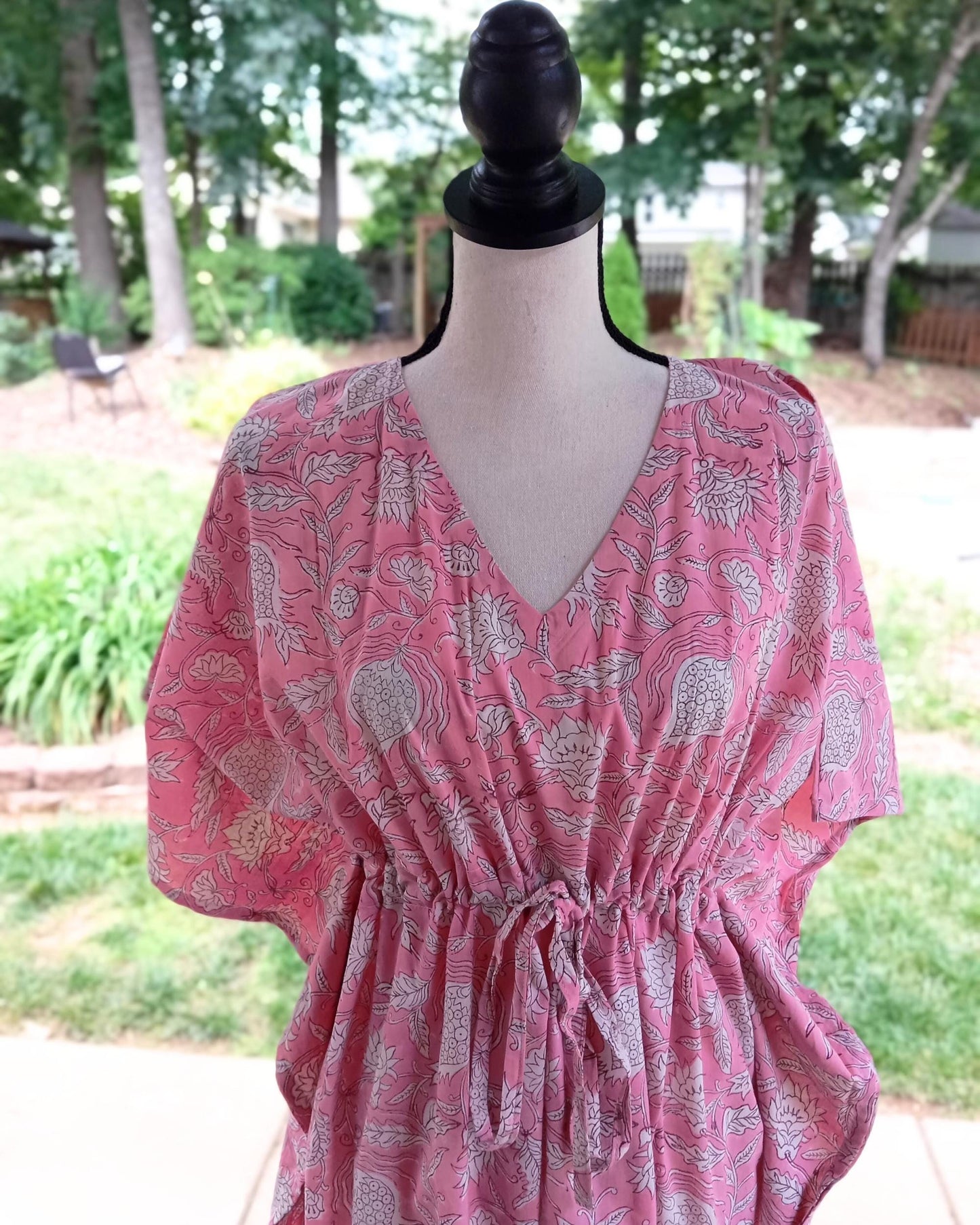 Pink Floral Print Cotton Kaftan: Handmade Summer Cover-Up