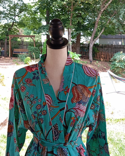 Floral Cotton Kimono Robe, Boho Beach Cover-up, Bridesmaid Gift