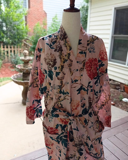 Pink Floral Cotton Kimono Robe: Lightweight Summer Beach Coverup