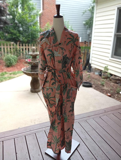 Tige Hand Block Cotton Kimono Robe, Floral Women's Robe