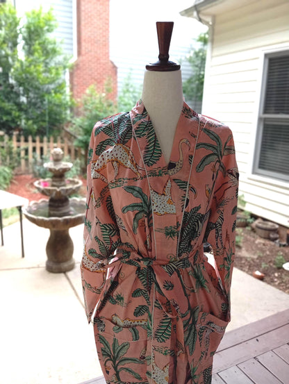 Tige Hand Block Cotton Kimono Robe, Floral Women's Robe