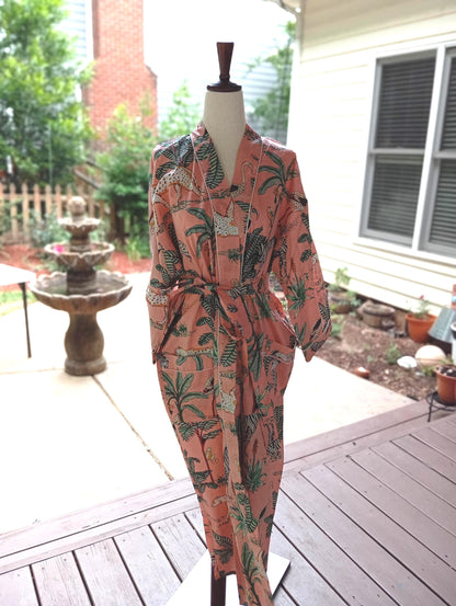 Tige Hand Block Cotton Kimono Robe, Floral Women's Robe