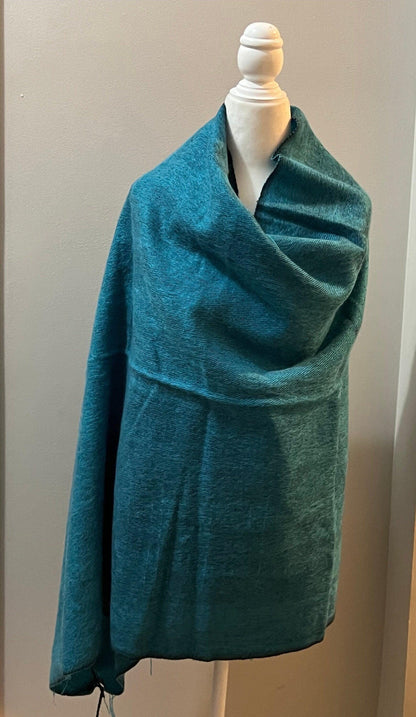 Teal Blue Yak Wool Scarf, Oversized Shawl, Made in Nepal