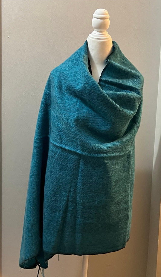 Teal Blue Yak Wool Scarf, Oversized Shawl, Made in Nepal