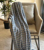 Blue Throw for Living Room, Winter Blanket for Couch, Blue Decorative Bed Spread with fringes, New Year Gift