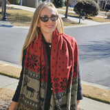 Wool Scarf in Reindeer Christmas,  Christmas Scarf  Wool,  ozy Warm Yak Wool Scarf, Christmas gift for MOM, Holiday gift