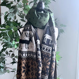 Himalayan Yak Wool Scarf, Green Reindeer Christmas Scarf/Wrap/Shaw, Cozy Warm Christmas Scarf Reindeer