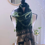 Himalayan Yak Wool Scarf, Green Reindeer Christmas Scarf/Wrap/Shaw, Cozy Warm Christmas Scarf Reindeer