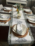 Green premium quality cotton block print table runner set of six  Border print napkins for Dining table decor placement set Gift for home