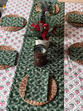 Red and green India blockprint tablecloth, Christmas Table cover, Rectangle tablecloth, Holiday table Scape