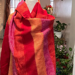 Red Orange Meditation Yak wool blanket scarf, Travel light weight blanket, Made in Nepal/Tibet, Handmade gift for her,