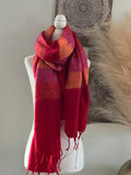 Red Orange Meditation Yak wool blanket scarf, Travel light weight blanket, Made in Nepal/Tibet, Handmade gift for her,