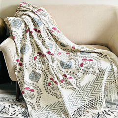 Designer blanket Red Floral Cotton bed Throw Blanket Couch Handmade Throw Home Decor Sofa throw Hand Loomed Unique Handmade gift