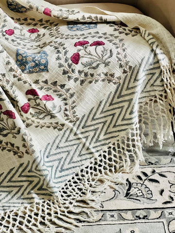 Designer blanket Red Floral Cotton bed Throw Blanket Couch Handmade Throw Home Decor Sofa throw Hand Loomed Unique Handmade gift