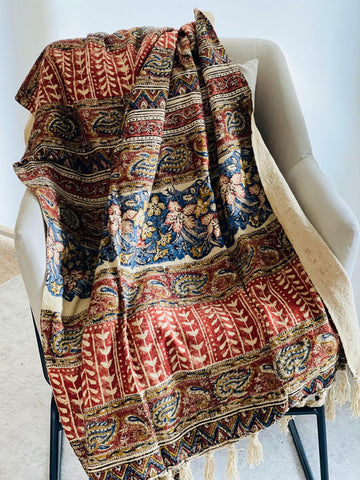 BOHO Floral BLANKET in Block print, Mud cloth cotton throw blanket couch, Vintage home decor, Unique Handmade gift for mom
