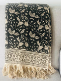 Block print throw blanket with tassels Handmade throw blanket couch sofa throw boho blanket for bedroom decor Mothers day gift