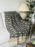 Block print throw blanket with tassels Handmade throw blanket couch sofa throw boho blanket for bedroom decor Mothers day gift