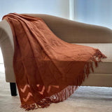 Cozy Knitted Blanket For Couch, Rust/Burnt Orange Throw Blanket With Tassels, Lap Blanket, New Home Gift