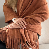 Cozy Knitted Blanket For Couch, Rust/Burnt Orange Throw Blanket With Tassels, Lap Blanket, New Home Gift