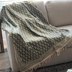Spring Green blanket, Handmade blanket couch Sofa throw bedroom decor, Hand block print blanket Mother's day gift for mom