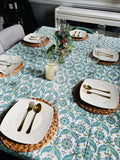 Blue Indian Hand Block Floral Printed Cotton Table Cover, Table Top, French Tablecloth, Wedding Home Decor, Gift for Home