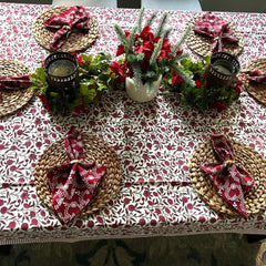 India block print tablecloth Cotton floral dining table decor, High quality runner with napkins and table mats set Gift for sister mom