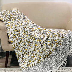 handmade throw, Yellow floral throw blanket couch, Hand block print sofa throw, Bohemian home decor,  New home gift for her