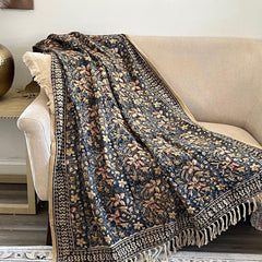 Handmade vintage blue throw blanket couch, Floral throw blanket, Cotton blanket and throws for bedroom, Unique Birthday gift for Mom, Sister