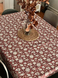 Rec Block Print Tablecloth, Tablecloth, Christmas Tablecloth Rectangle, Cotton Boho Red Floral Table Scape, Holiday/Christmas Decor