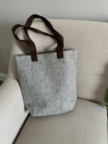 Linen tote bag for knitting & Crochet Project Tote Bag with leather straps, Gift for mom