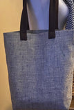 Linen tote bag for knitting & Crochet Project Tote Bag with leather straps, Gift for mom