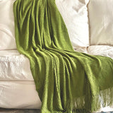 Throw Blanket in Burnt Orange Rustic Autumn Seasonal Décor Cozy Knitted Cover with Fringe Tassels Boho Bedspread Sofa Blanket New Home Gift