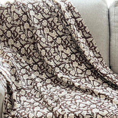 Designer vintage soft floral throw blanket couch Handmade throw Hand block print cotton king neutral blanket home decor Hand loomed Gift
