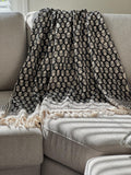 Black floral throw blanket couch handmade throw, Home Inspiration, Sofa/bed throw,Hand Loomed Throw, Unique Handmade gift