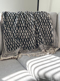 Black floral throw blanket couch handmade throw, Home Inspiration, Sofa/bed throw,Hand Loomed Throw, Unique Handmade gift