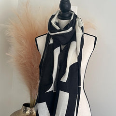 Black and white abstract pattern wool Scarf,  Warm and Cozy Scarf,  Oversized Scarf for Women,  Abstract Woven Print Handmade Gift for her