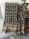 Block print throw cotton throw floral throw designer throw blanket spring throw handmade throw Unique handmade gift for her Mothers day gift