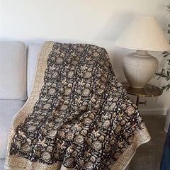 Designer vintage soft floral throw blanket couch Handmade throw Hand block print cotton king neutral blanket home decor Hand loomed Gift
