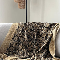 Designer vintage soft floral throw blanket couch Handmade throw Hand block print cotton king neutral blanket home decor Hand loomed Gift