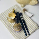 Boho Make Up Bag, Linen Toiletry Bag, Beige and White Cosmetic Bag, Unique Gift Women. Bridesmaid Gift, Zipper Pouch