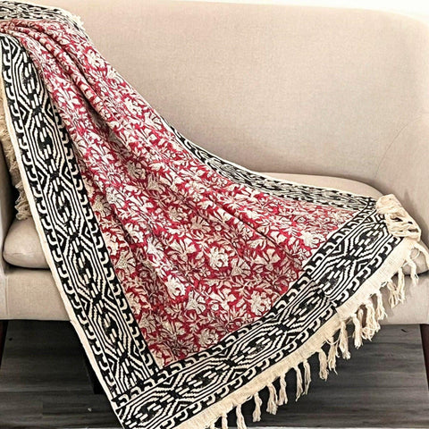Gift Red throw blanket, Boho home decor, Woven throw blanket couch, Cotton Sofa/Bed  throw Blanket, Unique Handmade gift for mom